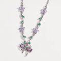 Summer New Fashion Exquisite Bow Leaf Flower Necklace For Women's Elegant Pink Zircon Chain Pendant Jewelry Gifts
