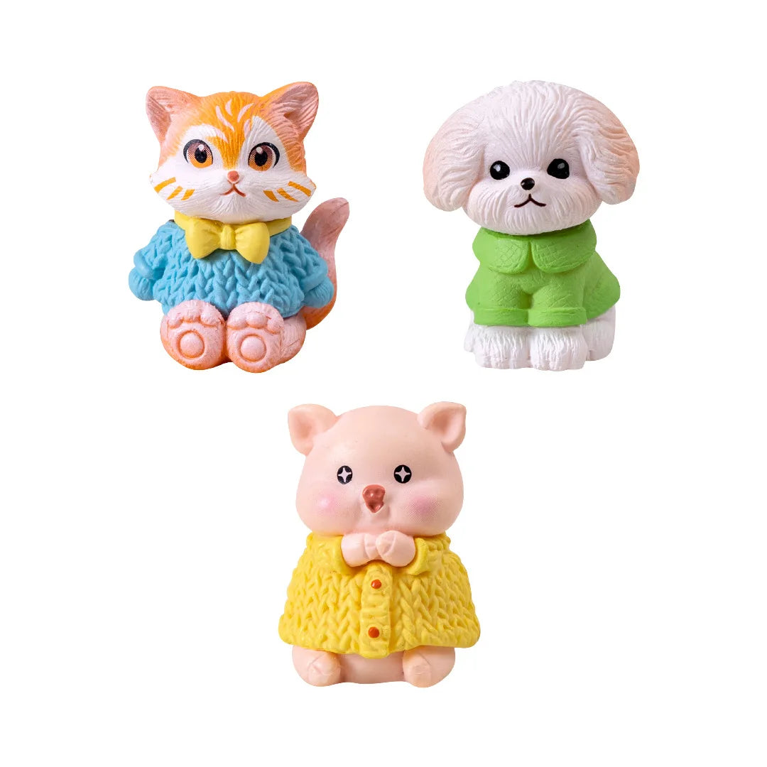 3Pcs Cat Dog Pig Figurine Kawaii Room Home Decor Miniature Fairy Garden Decoration Accessories Modern Children's Birthday Gift