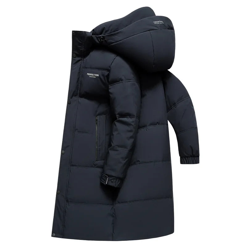 Winter Luxury Brand Men's Down Jacket Coat Parkas Padding Warm Puffer Jackets Long Man Jacket Knee Length Thickened Hooded HXY02