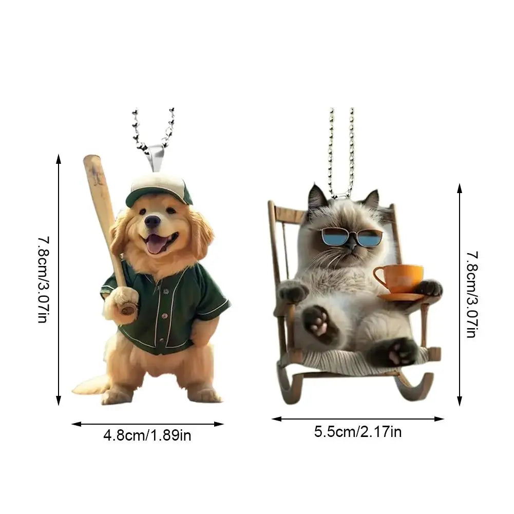 2D Car Pendant Acrylic Dog Drop Ornament Cute Cat Acrylic Material Plane Car Pendant  Backpack Accessories Home Decoration Toy