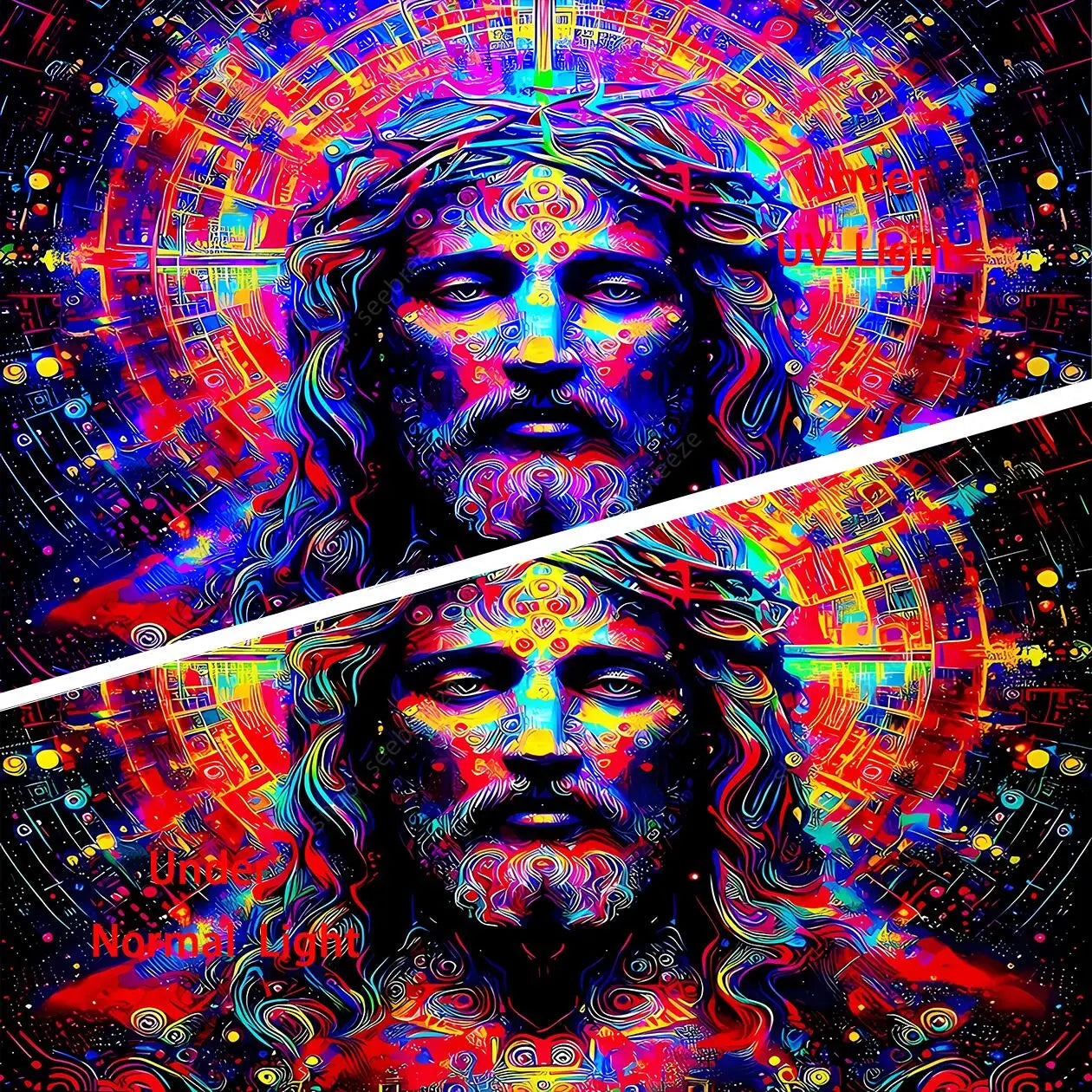 Jesus UV Reactive Wall Tapestry Psychedelic Geometric Neon Background for Bedroom Aesthetic Sofa Blanket Yoga Mat Home Decor