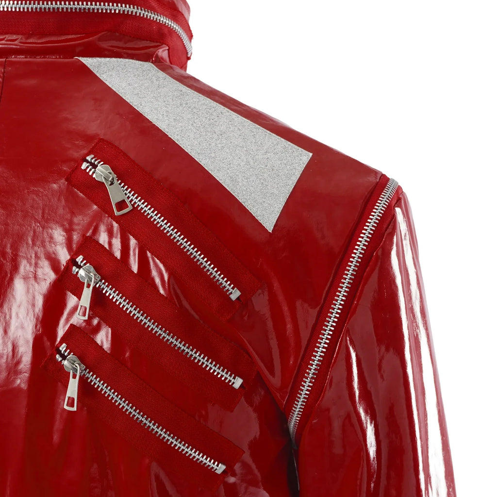 Red Zipper Michael Jackson MJ Beat It Jacket for Impersonators PU Leather Punk Casual Coat Halloween Stage Christmas Outwear
