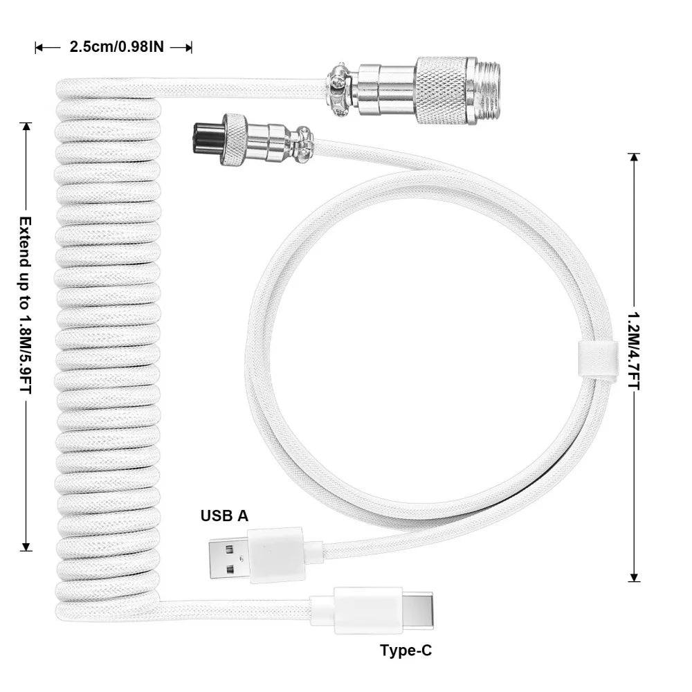 7 Colors USB Type C Mechanical Keyboard Coiled Cable USB Mechanical Keyboard Aviator Desktop PC Computer Aviation Connector Cord