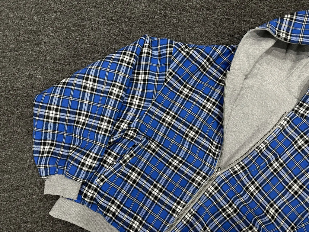 Oversized Reversible Hoodies Men Street Casual Spring Clothes Hoodie with Plaid Lining Solid Color Sweatshirt Streetwear
