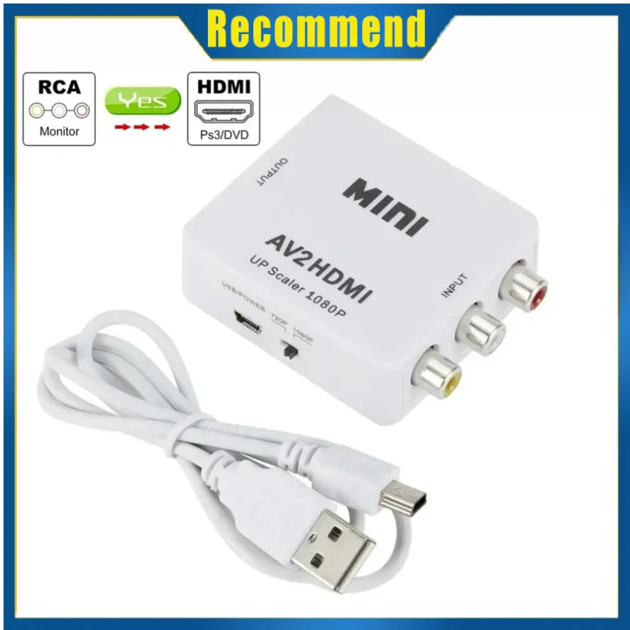 RCA To HDMI Converter with USB Cable 1080P AV To HDMI Adapter AV2HDMI AV/CVSB To HDMI-compatible AV To HDMI Switch HD-MI Adapter