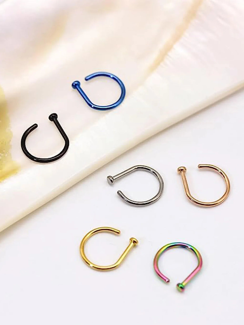 New Curved Barbells Fake Nose Piercing D Shaped Tragus Helix Stud Earring Hoop Septum Stainless Steel Ring Nostril Body Jewelry