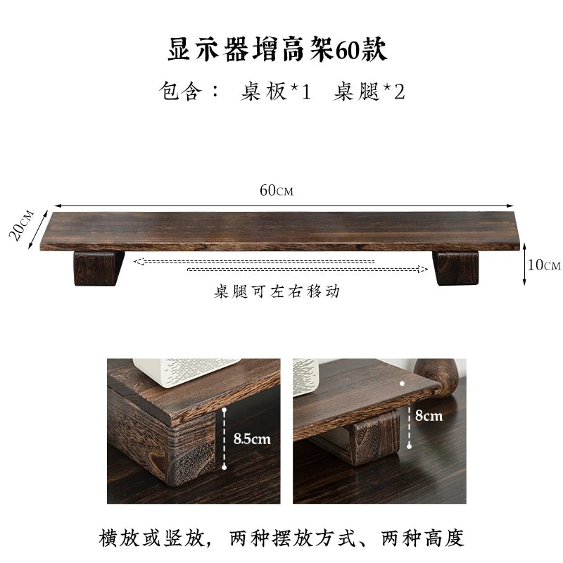 Solid Wood Monitor Stand Ergonomic Desktop Riser for Computer Screen Office Desk Organizer Natural Wooden Shelf & Laptop Stand