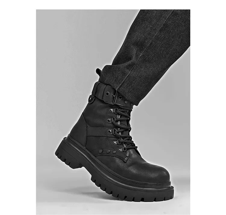 Men's boots 2025 autumn retro British style black workwear boots casual short boots versatile thick soled motorcycle boots