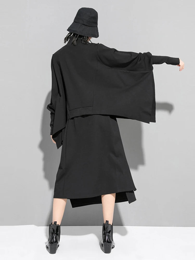 [EAM] Loose Fit Black Asymmetrical Big Size Sweatshirt New Turtleneck Long Sleeve Women Big Size Fashion Tide Spring 2026 OA869