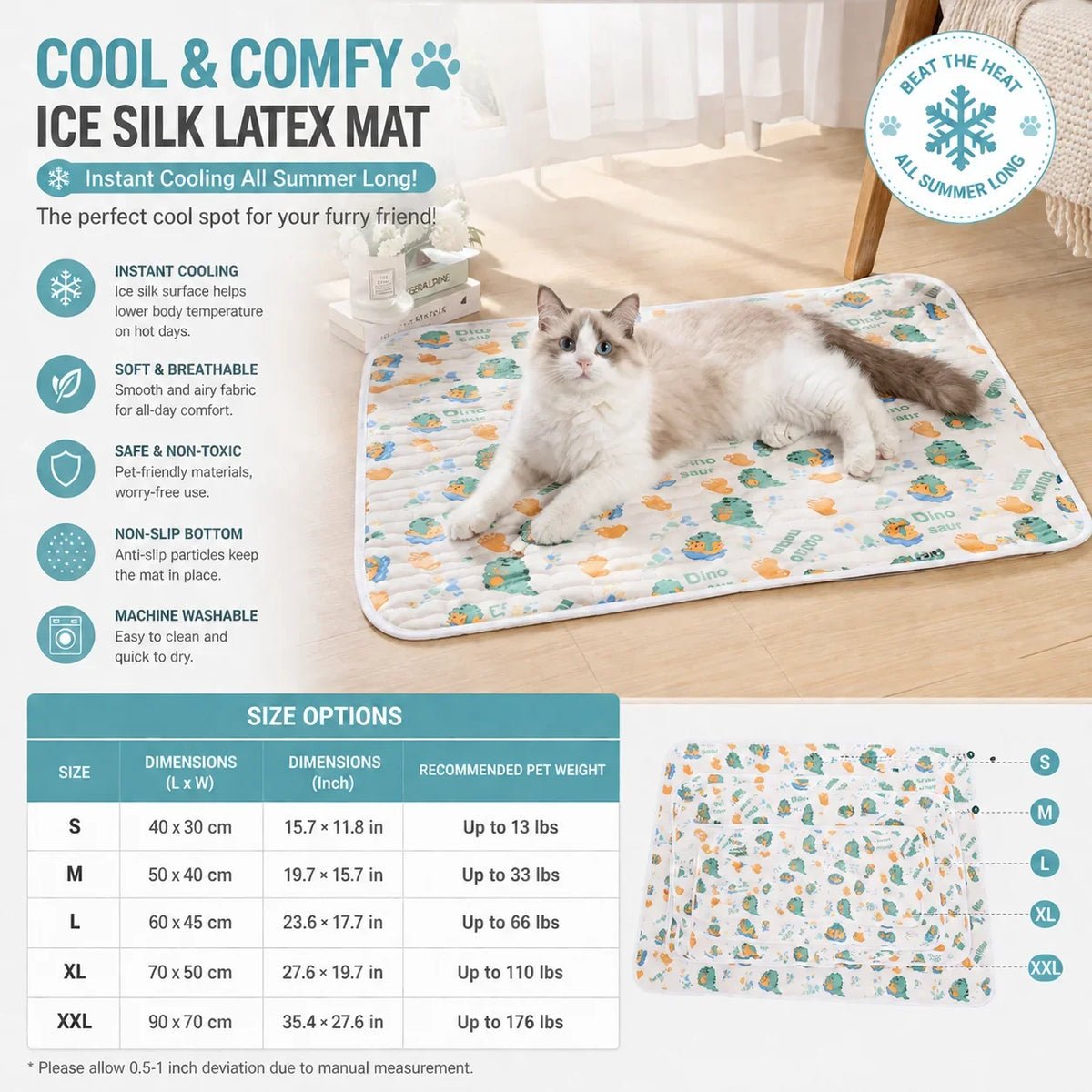Pet Cooling Mat Ice Silk Latex Dog Cat Cooling Bed Summer Breathable Non-Slip Washable Pet Pad Cold Sleeping Beds Mats Supplies