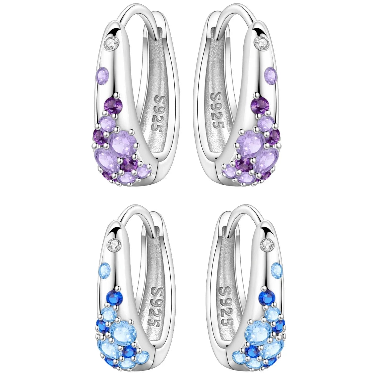 PANPOKI S925 Sterling Silver Purple Zircon Series Earrings Hoop Earrings For Women Jewelry Original Party Trendy Gifts
