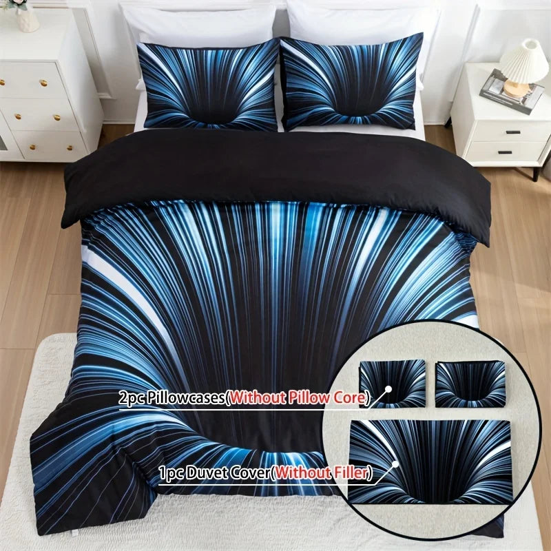 3pcs Duvet Cover Set  blue and Black 3D Bedding Cover, Men Women Adults Bedroom Decor Comfortable and soft fabric no pillow core