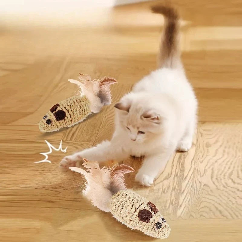 1-5pcs Sisal False Mouse Cat Toy Bite Resistance Stuffed Toy Interactive Cat Toy Simulation Mice Kitten Self-Playing Plush Toys