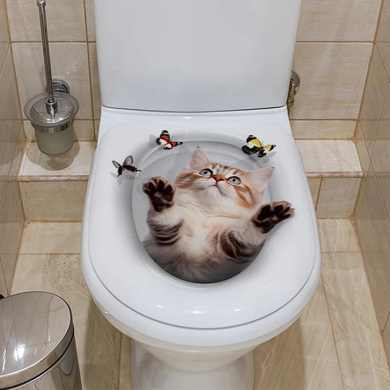 1pc PVC Water Resistant Novelty Toilet Seat Cat Dog Toilet Sticker Wall Stickers Animal /Wc Accessories For Home Bathroom Decor