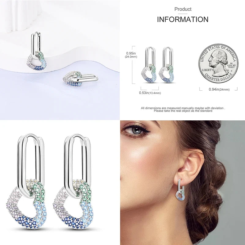 Genuine 925 Sterling Silver Love Feather Earrings Fit Original Charms Hoop For Women Girls Stud Earring Fine Jewelry Gifts
