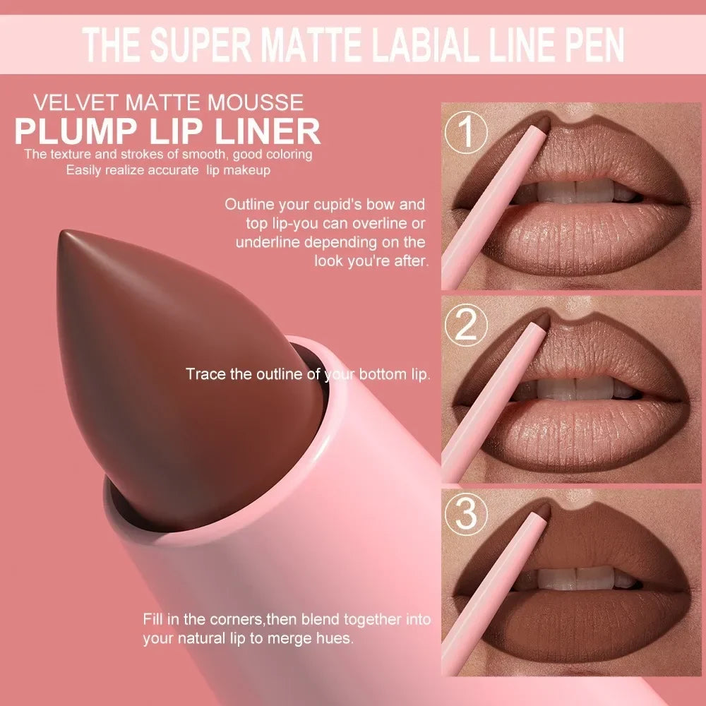 Lip Liner Pencil Long-Lasting Matte Creamy Plumping Lip Stain Waterproof Natural Nude Brown Slim Lip Liner Makeup