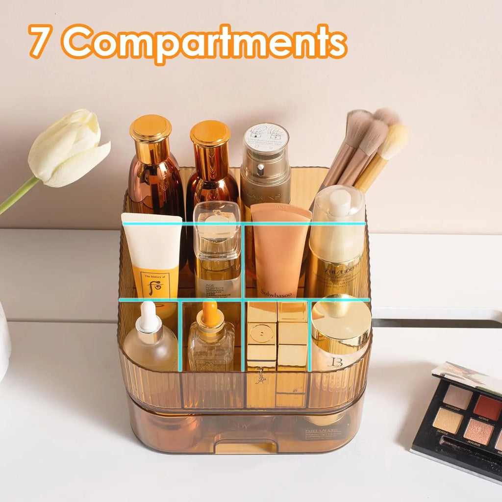 Makeup Organizer with Stackable Drawer Countertop Vanity Cosmetics Organizers for Skincare Perfumes Lotions Lipsticks