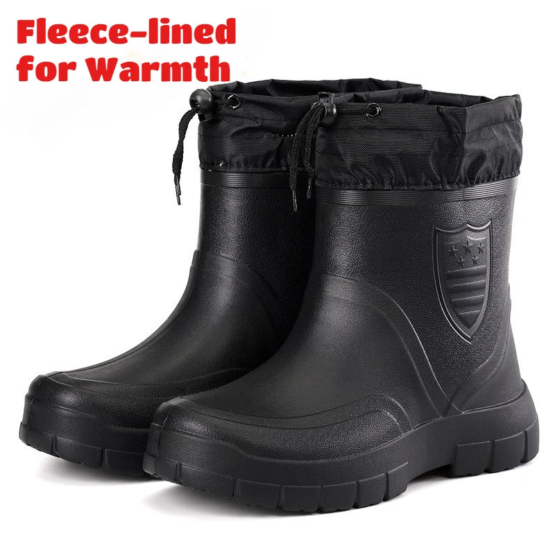 Large Size Autumn Winter Fashionable Cotton Low Cut Fleece Rain Boots Lightweight Waterproof Windproof Anti Slip Warm Rain Boots