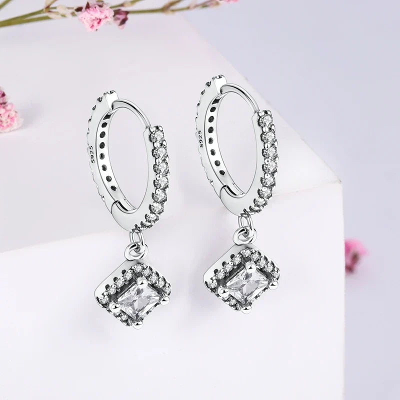 Genuine 925 Sterling Silver Love Feather Earrings Fit Original Charms Hoop For Women Girls Stud Earring Fine Jewelry Gifts