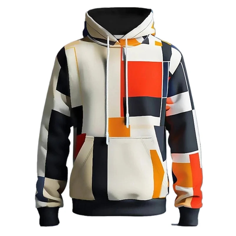 Men's hoodie 3D printed simulation sewing plaid sweatshirts fashion men's clothing