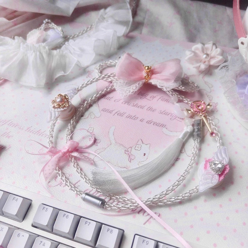 8K Luminous Keyboard Aviation Plug Cable Costom 1.3m USB-TypeC Cute Pink Keyboard Cable Spiral Single Crystal Copper Cable Gift