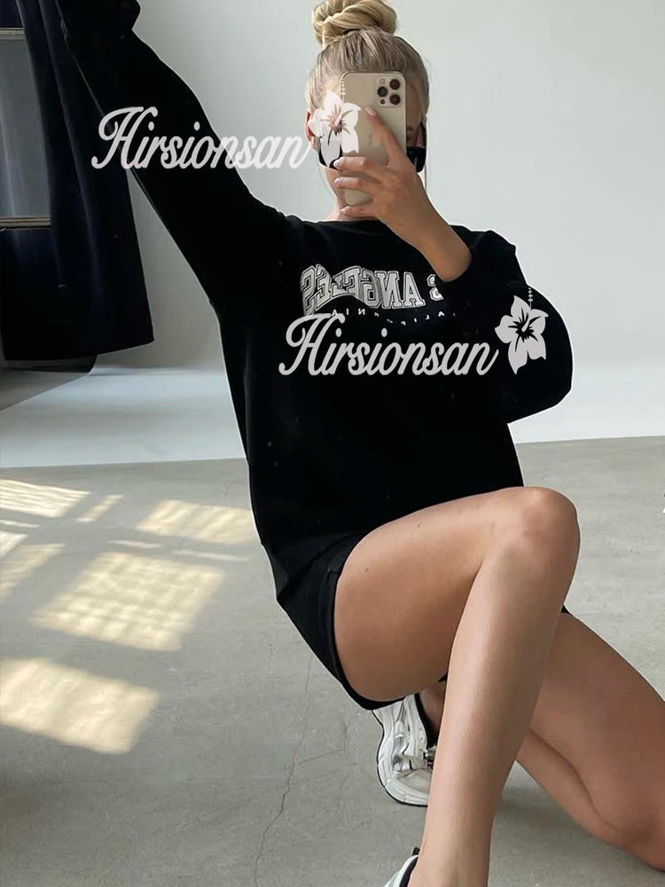 Hirsionsan Letter Print Women Sweatshirt 35% Cotton Soft Basic Loose Female Pullovers Korean Hoodies 2023 AutumnNew Y2k Fleece