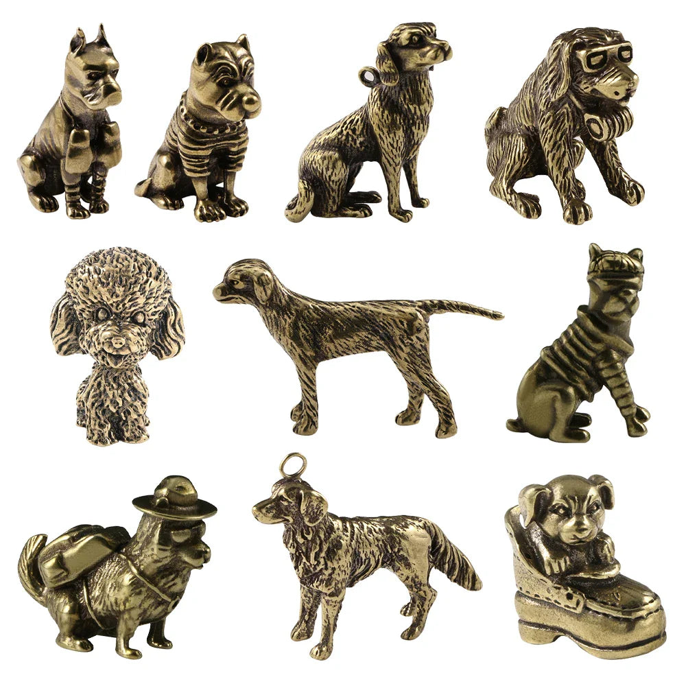 Cute Pet Dog Brass Figurines Labrador Poodle Shiba Inu Doberman Akita Dog Shar Pei Animal Desk Decoration Home Decor Gift