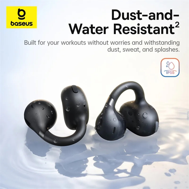 Baseus BC1 Ear Clip Earbuds Open Ear Wireless Earphones Bluetooth 6.0 Clip On Sports Headphones 4-Mics Super Bass IP55 Ear buds
