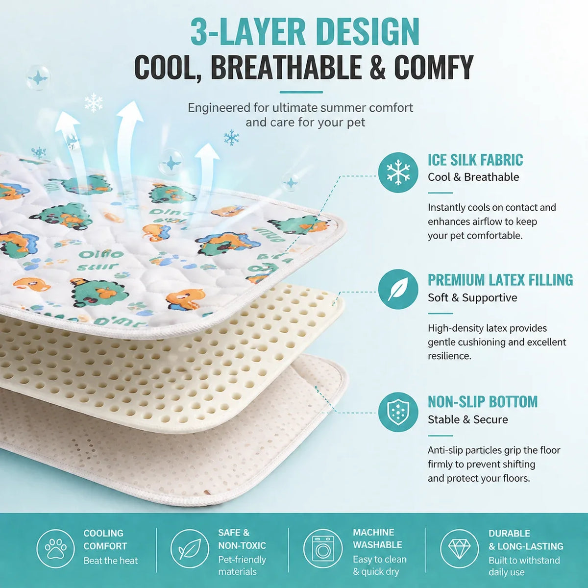 Pet Cooling Mat Ice Silk Latex Dog Cat Cooling Bed Summer Breathable Non-Slip Washable Pet Pad Cold Sleeping Beds Mats Supplies