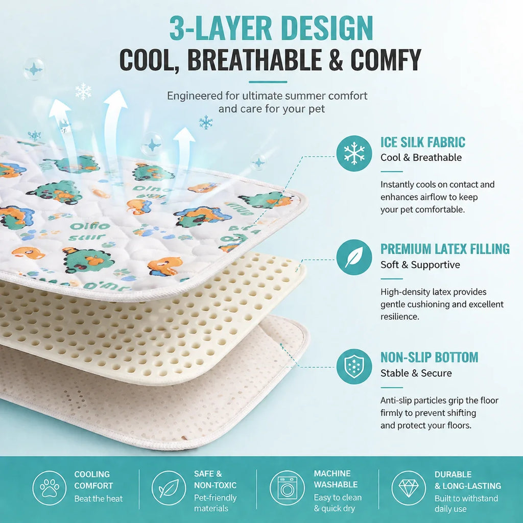 Pet Cooling Mat Ice Silk Latex Dog Cat Cooling Bed Summer Breathable Non-Slip Washable Pet Pad Cold Sleeping Beds Mats Supplies