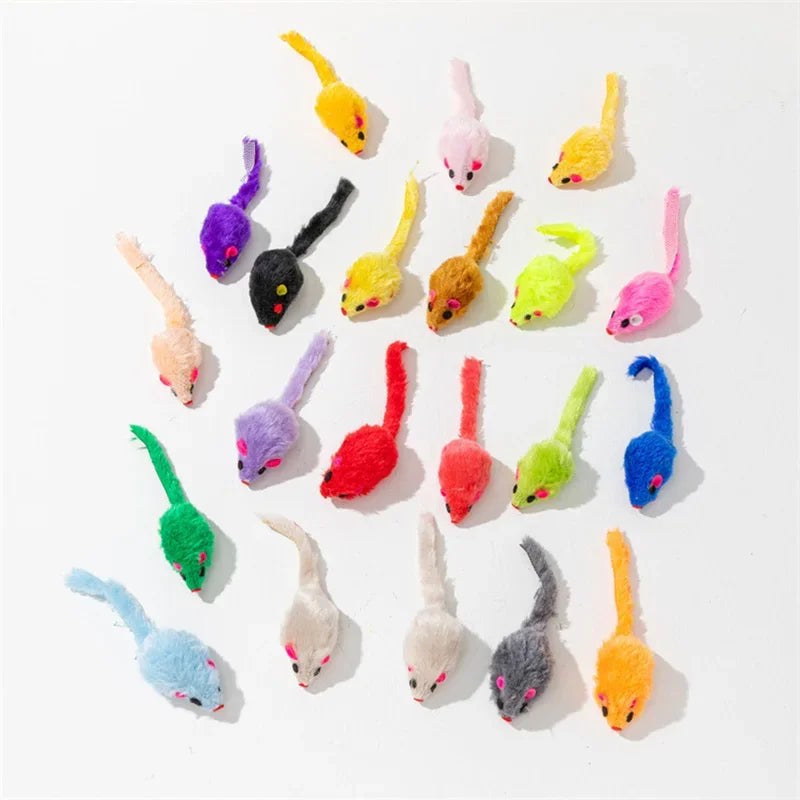 Interactive Cat Toy Realistic Mouse Shape with Rabbit Fur Feathers for Kitten Indoor Play Exercise Hunting Training