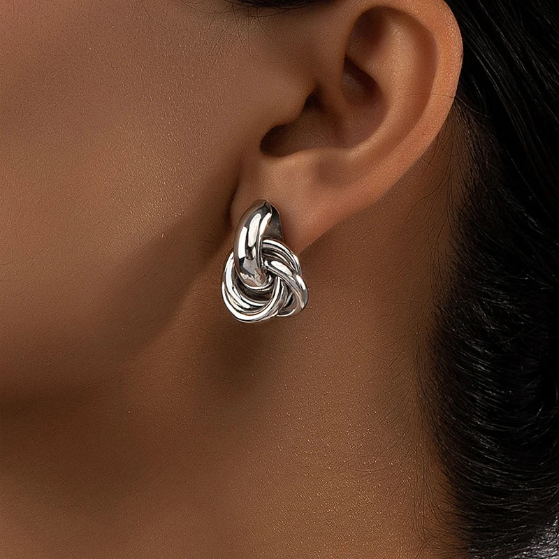 Obega Gold SIlver Color Knot Hoop Earring For Women Shiny Plating Trendy Earring Stud Cute Daily Wear Jewelry