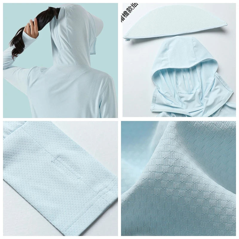 Summer Women Sun Protection Jacket Removable Brim Quick Dry Long Sleeve Anti-UV Female Hooded Hiking Jacket Beach Sweatshirt