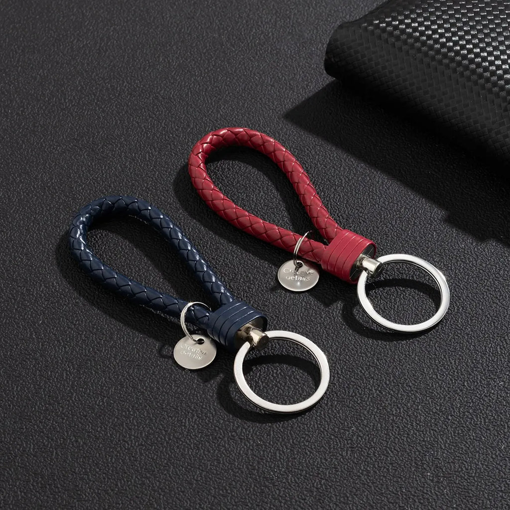 2Pcs/Set PU Leather Braided Woven Rope Keychain DIY Bag Pendant Key Chain Holder Key Car Trinket Keyring Men Women Gift Jewelry