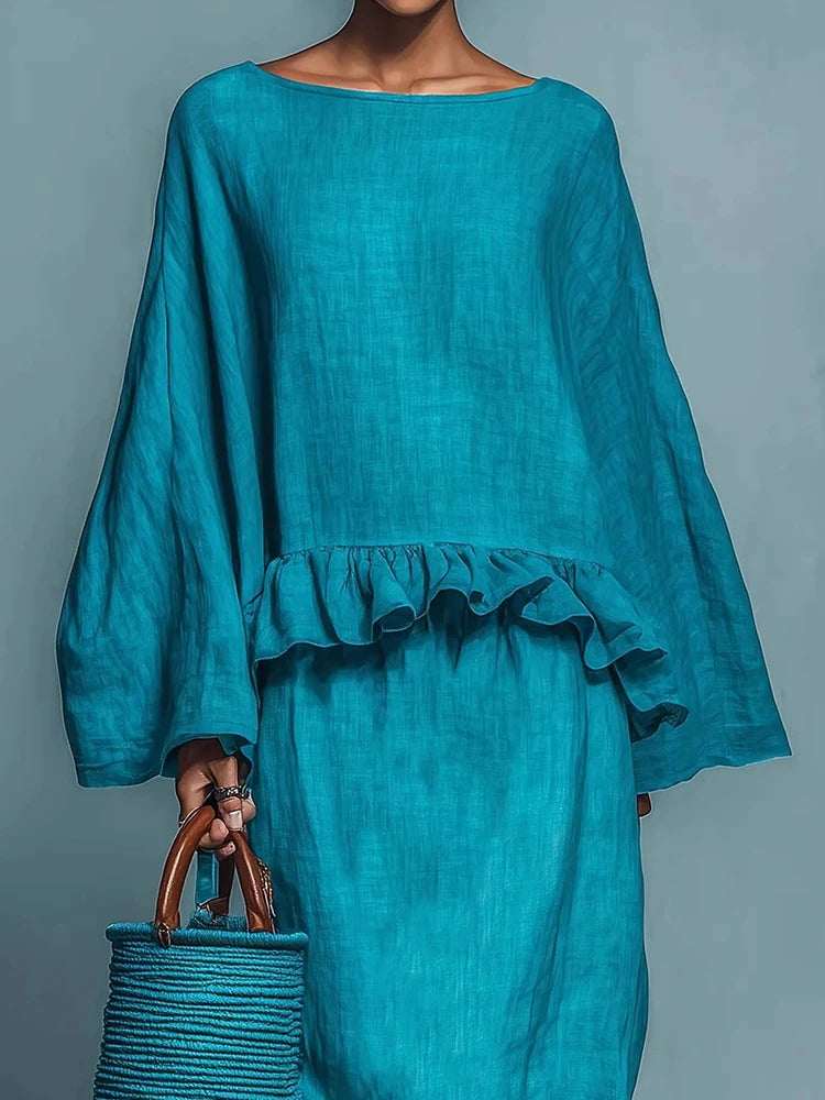 Women's O-Neck Long Sleeve Pullover Maxi Skirt Set Spring Summer Fashion Streetwear Outfit Two-Piece Ladies Top Skirt Suits 2026
