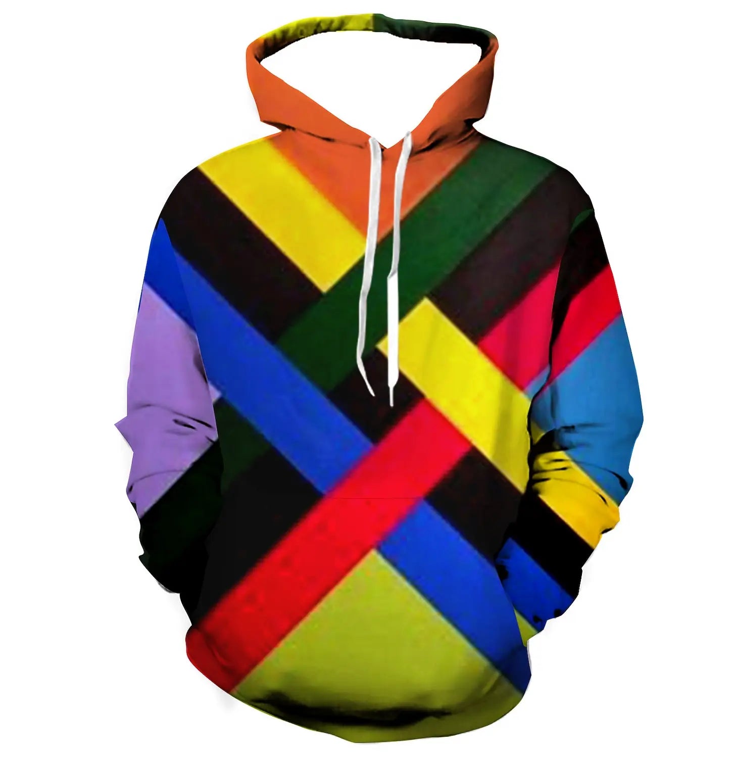 Men's Color Block Stitching Hooded Sweatshirt Geometric Print Spring And Autumn Loose Casual Polyester Fabric Top