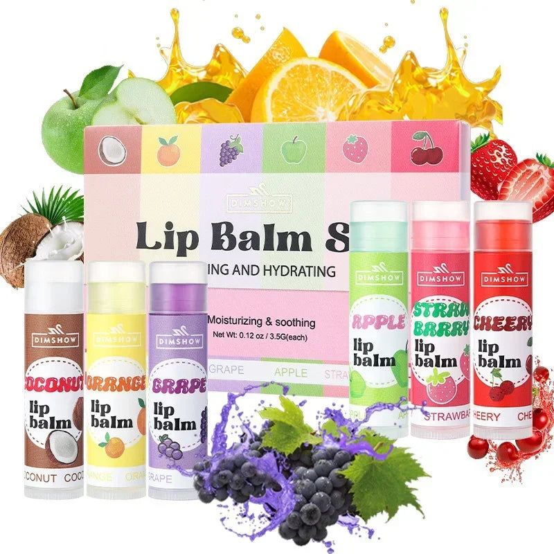 6 Kinds of Fruity Lip Balm Moisturizing Hydrating Long Lasting Lip Lotion Lightening Lip Lines Lips Mask Care Lips Lipstick Balm