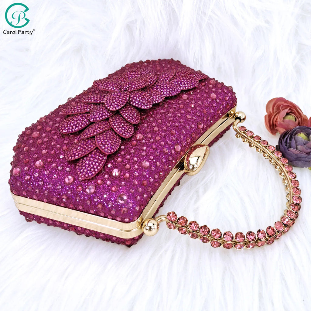 New Nigerian Best Selling Handmade Garland Gag and Shoes Fashionable Elegant Pointed Toe Women's Pumps Crystal Handle Clutch