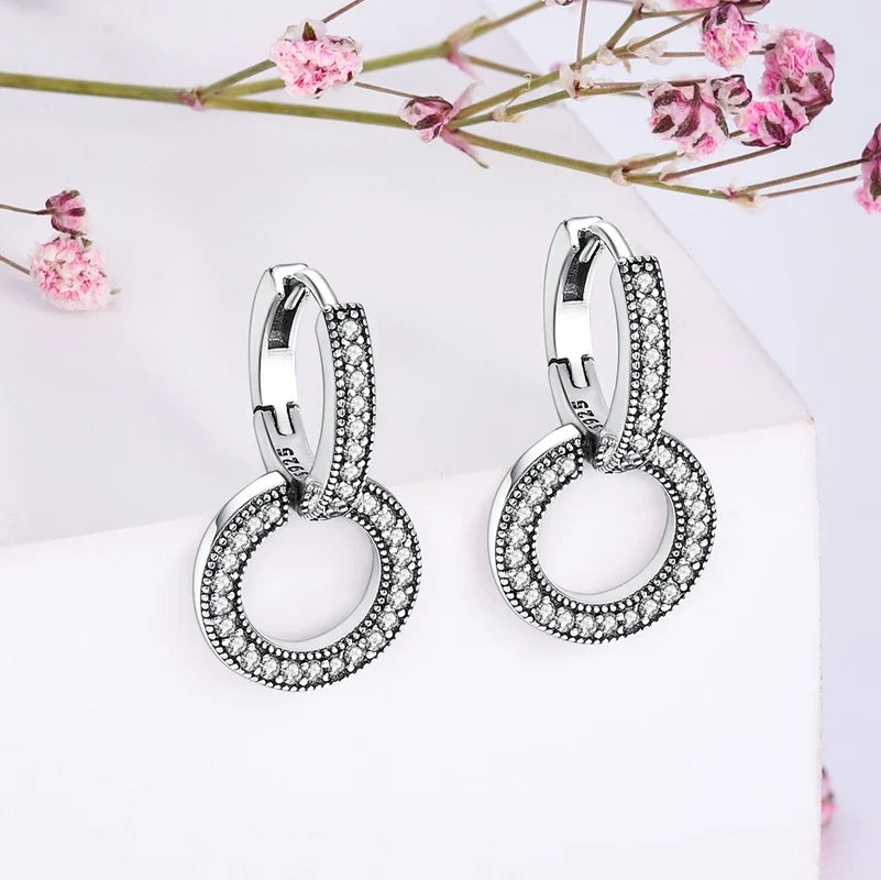 Genuine 925 Sterling Silver Love Feather Earrings Fit Original Charms Hoop For Women Girls Stud Earring Fine Jewelry Gifts