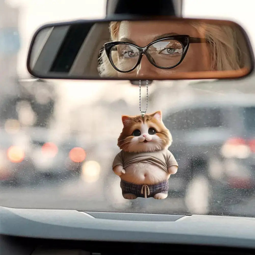 Fat Cat/Dog  Keychain 2D Flat Acrylic Cartoon Dog Kitten Ornament Car Mirror Backpacks Hanging Pendant For Home Decor