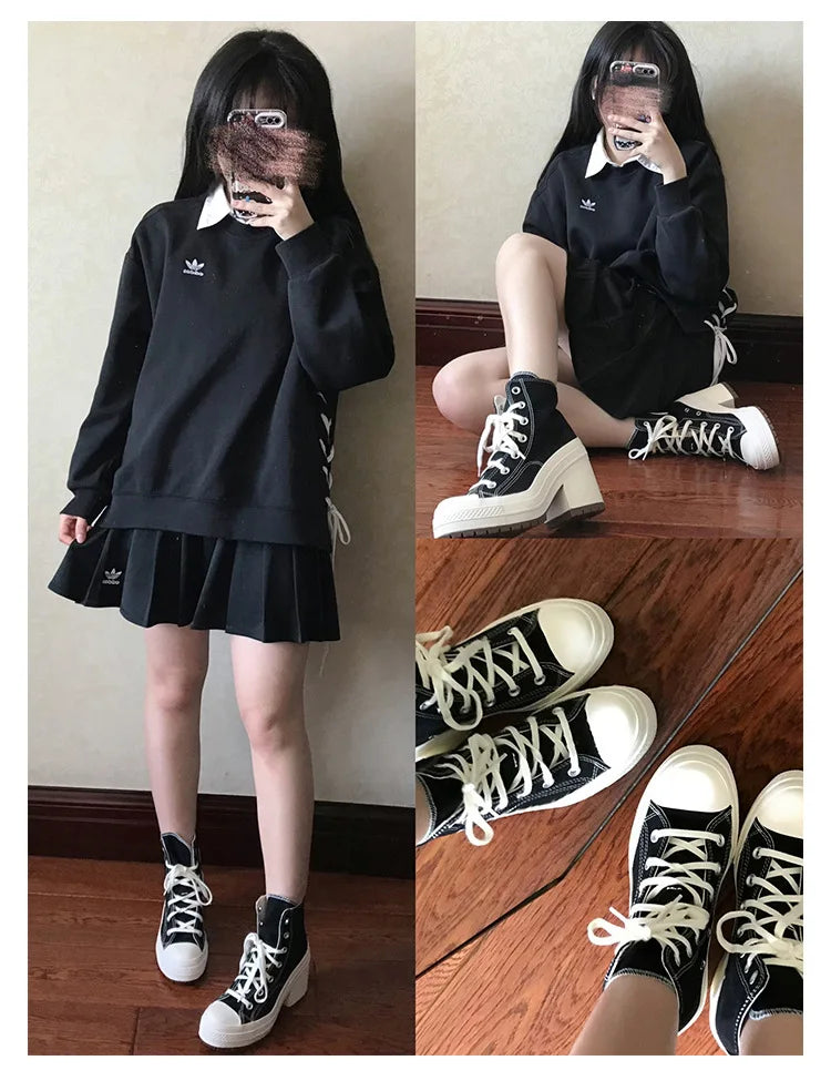 Women Platform Sneakers Canvas Shoes Personalized Luxry Heels Skateboard Lace Up Casual Fashion Outdoor Sneakers