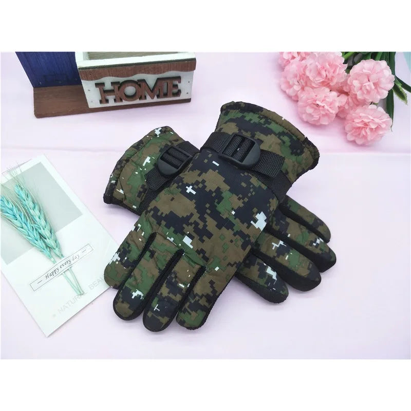Kids Winter Gloves for Boys Girls 8-12 Years Old Fleece Lined Warm Thick Camouflage Ski Cycling Design Mittens Accessories