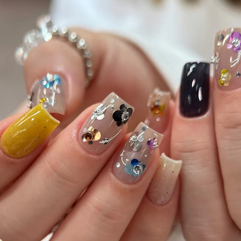 3D Spliced Flower Polka Dot Nail Art Sequins 12 Grids Retro 1-3mm Round Nail Glitter Sparkling Flakes Nail Charms Manicure Decro