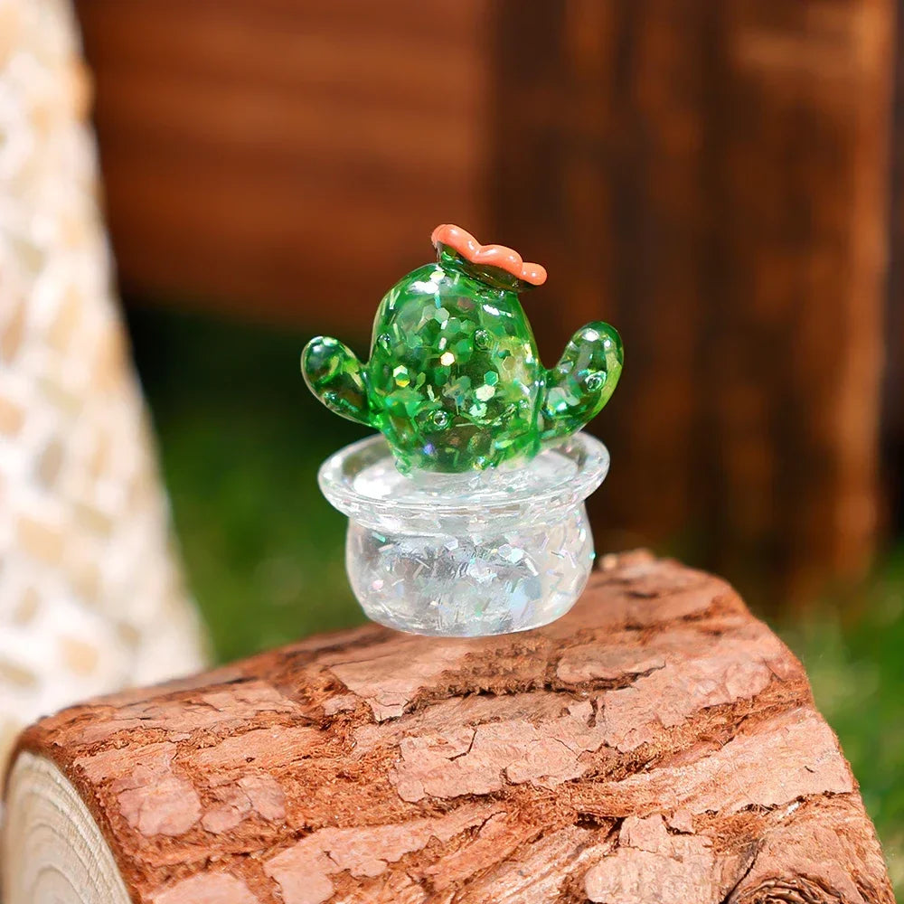 Creative Simulation Cactus  Plant Decor Transparent Fleshy Car Computer Decoration Ornaments Decorative Crafts Home Accessories