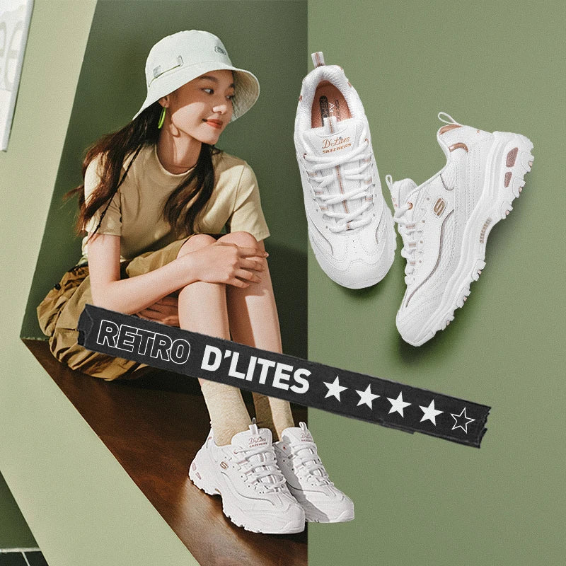 Skechers Shoes for Women D‘LITES Classic Dad Shoes Casual Comfortable Breathable Female Chunky Sneakers skerchers para mujeres