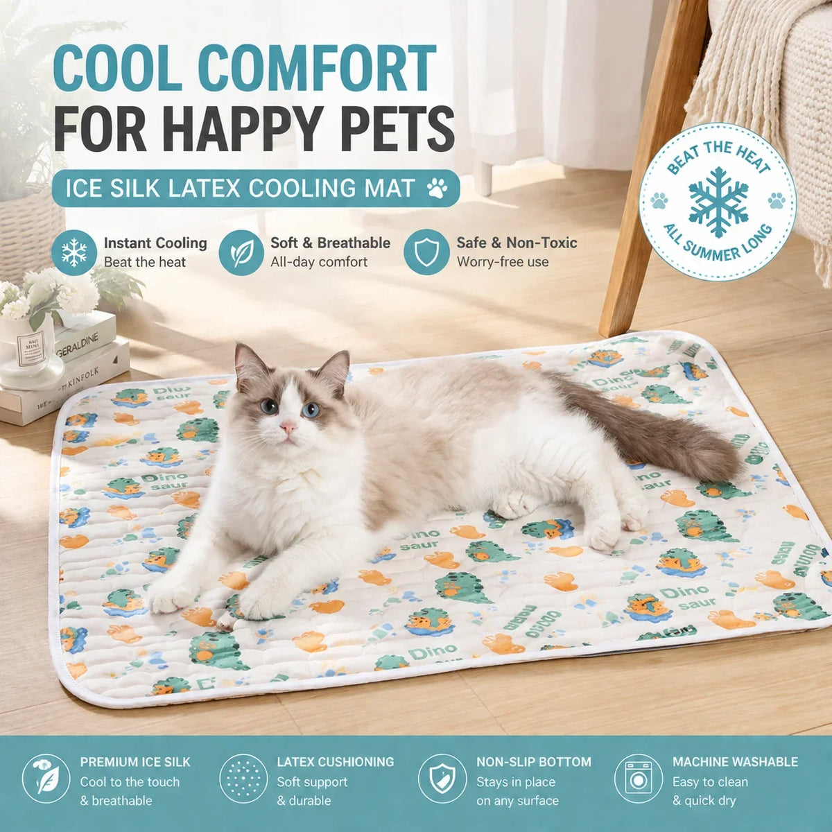 Pet Cooling Mat Ice Silk Latex Dog Cat Cooling Bed Summer Breathable Non-Slip Washable Pet Pad Cold Sleeping Beds Mats Supplies