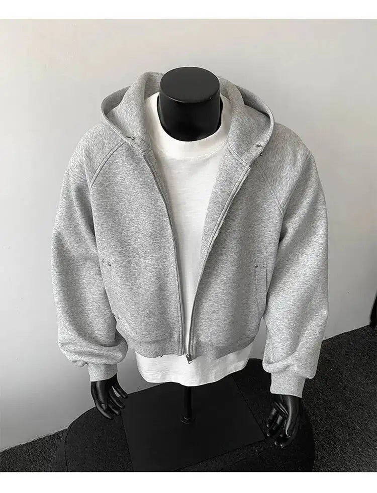 PFNW New Autumn Men's Sweatshirt 2025 Solid Color With Hat Long Sleeve Zipper Korea Fashion Male Tops 28W8776