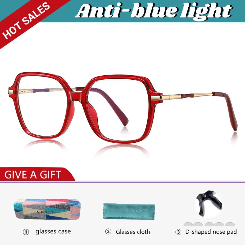 VICKY Geometric Simple Square Large Frame Women's Glasses Anti-Blue Light Reading Glasses Customizable Prescription PFD2211