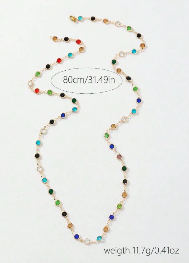 LATS New Luxury Colourful Long Tassel Necklace for Women Shiny Rhinestone Crystal Zircon Choker Bohemian Statement Jewelry Gifts