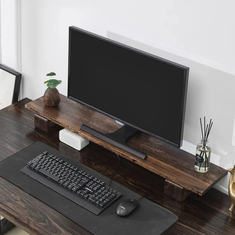 Solid Wood Monitor Stand Ergonomic Desktop Riser for Computer Screen Office Desk Organizer Natural Wooden Shelf & Laptop Stand